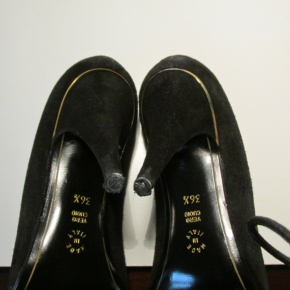 Vintage Black Leather Suede Pumps with Rhinestone Application, Size 36.5 - Picture 5 of 10